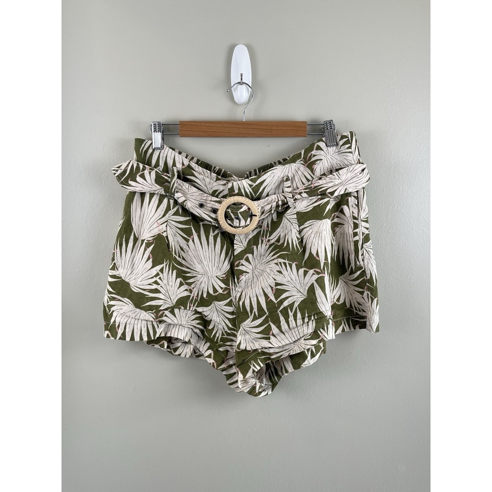 Tahari 100% Linen Shorts XL Tropical Palm Pockets Belt Beach Vacation‎ Cruise